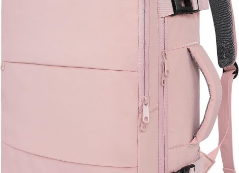 Travel Backpack for Women, Carry On Backpack with USB Charging Port & Shoe Pouch, TSA 15.6inch Laptop Backpack Flight Approved, Nurse Bag Casual Daypack for Weekender Business Hiking, Pink